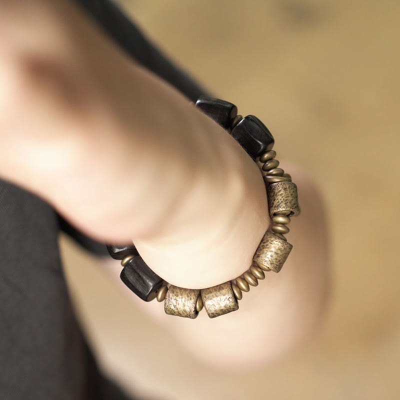 Wear FengShui Vintage Peace Ebony Wood Copper Beads Bracelet