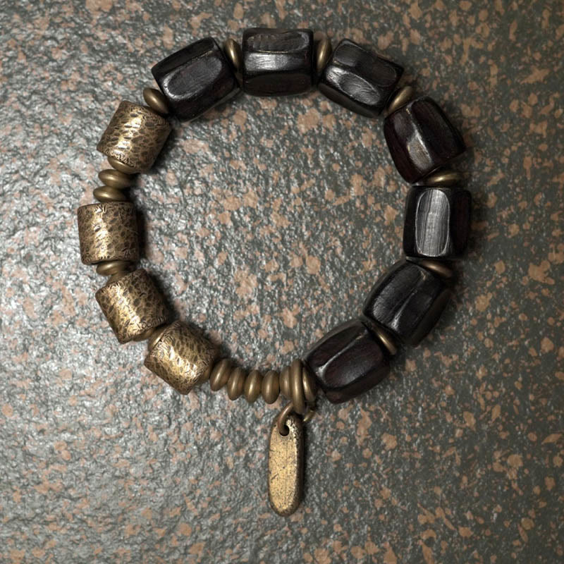Wear FengShui Vintage Peace Ebony Wood Copper Beads Bracelet
