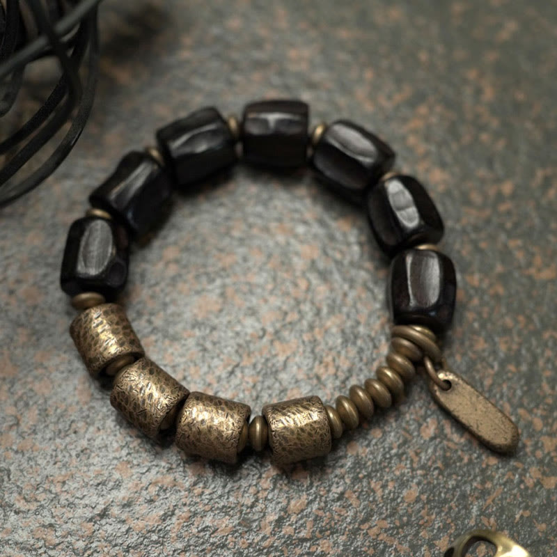 Wear FengShui Vintage Peace Ebony Wood Copper Beads Bracelet