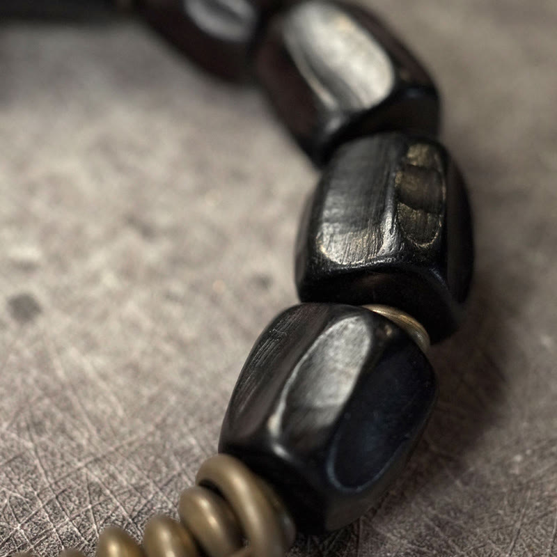 Wear FengShui Vintage Peace Ebony Wood Copper Beads Bracelet