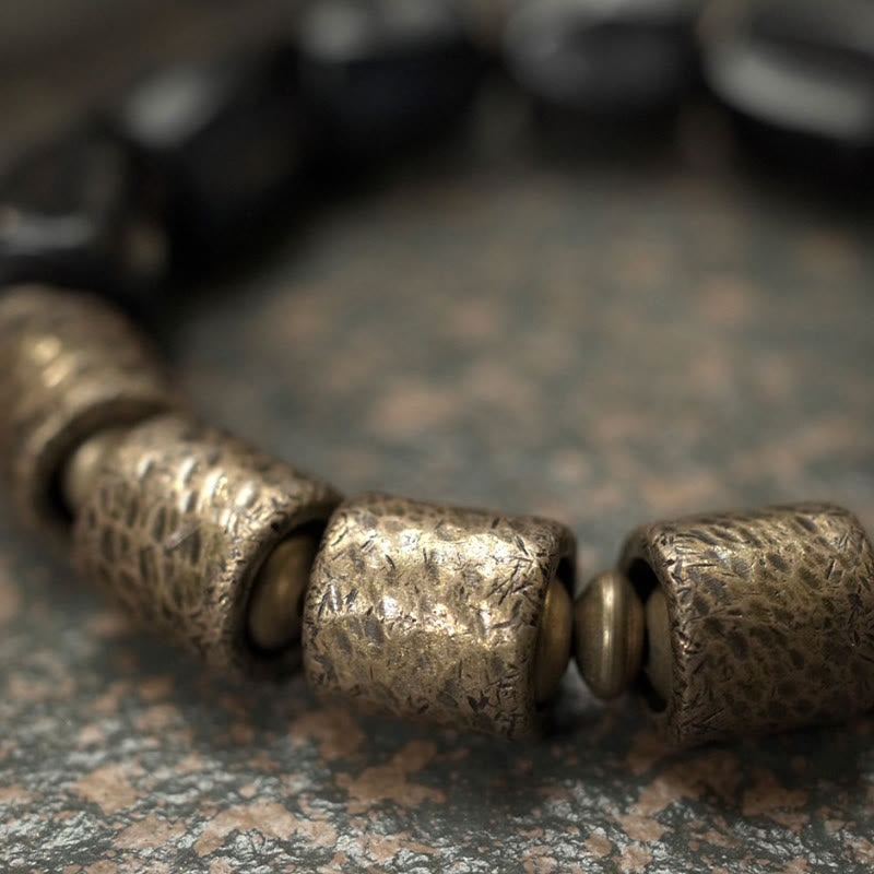 Wear FengShui Vintage Peace Ebony Wood Copper Beads Bracelet