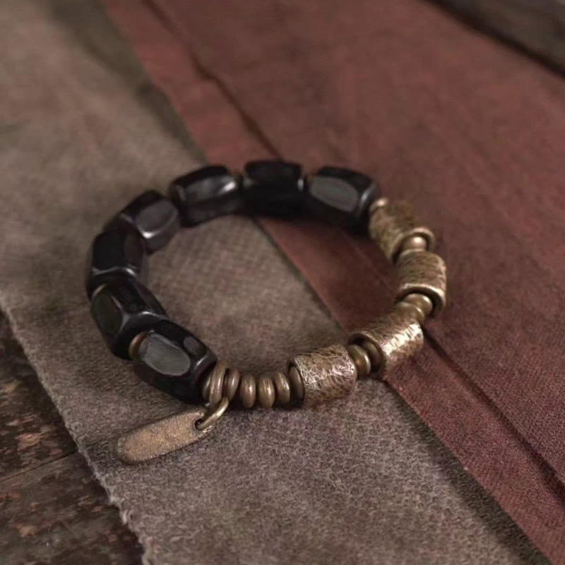 Wear FengShui Vintage Peace Ebony Wood Copper Beads Bracelet