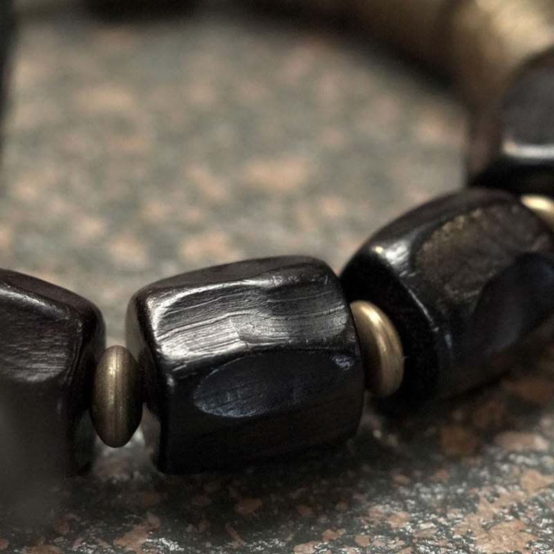 Wear FengShui Vintage Peace Ebony Wood Copper Beads Bracelet