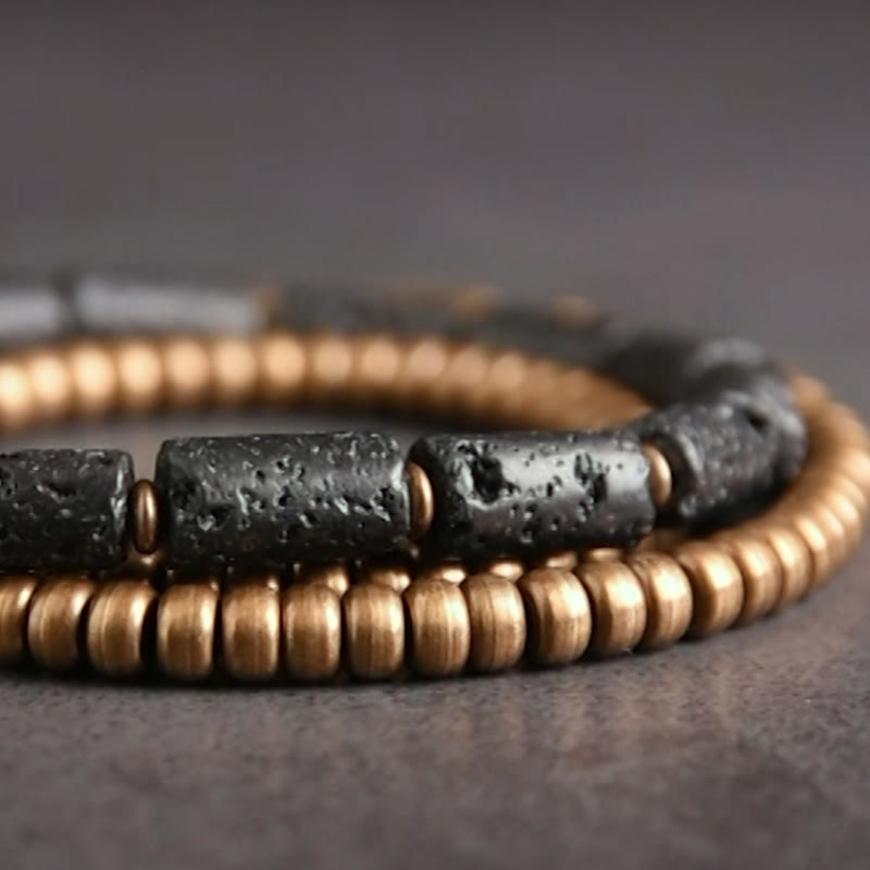 Wear FengShui Vintage Lava Rock Copper Beads Multi-layered Wrap Bracelet