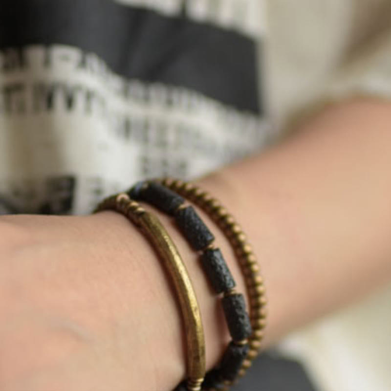 Wear FengShui Vintage Lava Rock Copper Beads Multi-layered Wrap Bracelet