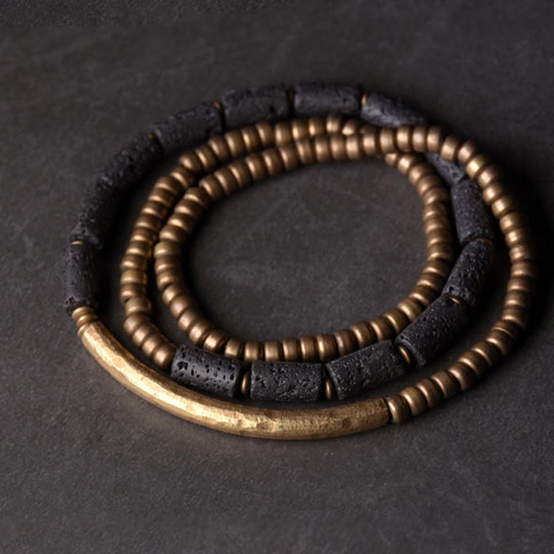 Wear FengShui Vintage Lava Rock Copper Beads Multi-layered Wrap Bracelet