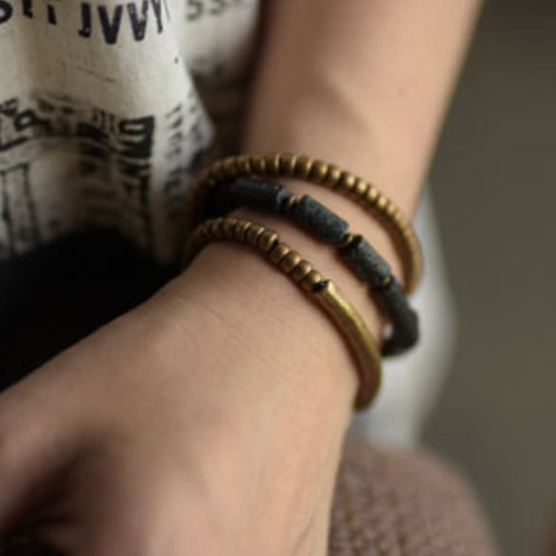 Wear FengShui Vintage Lava Rock Copper Beads Multi-layered Wrap Bracelet