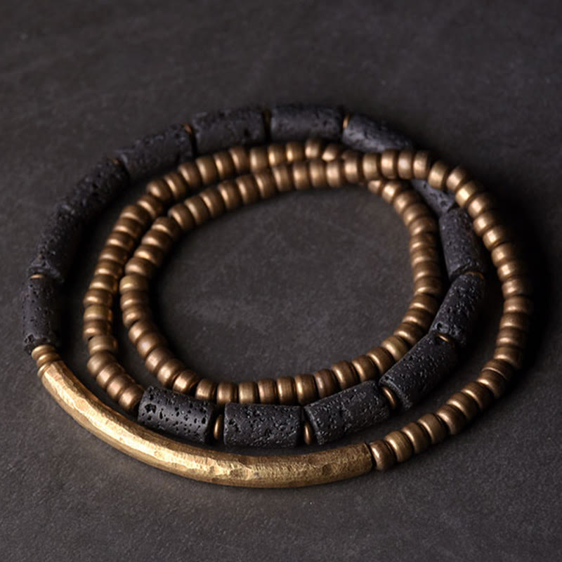 Wear FengShui Vintage Lava Rock Copper Beads Multi-layered Wrap Bracelet