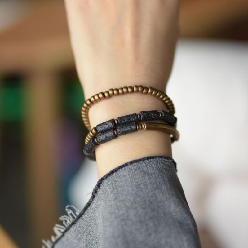 Wear FengShui Vintage Lava Rock Copper Beads Multi-layered Wrap Bracelet