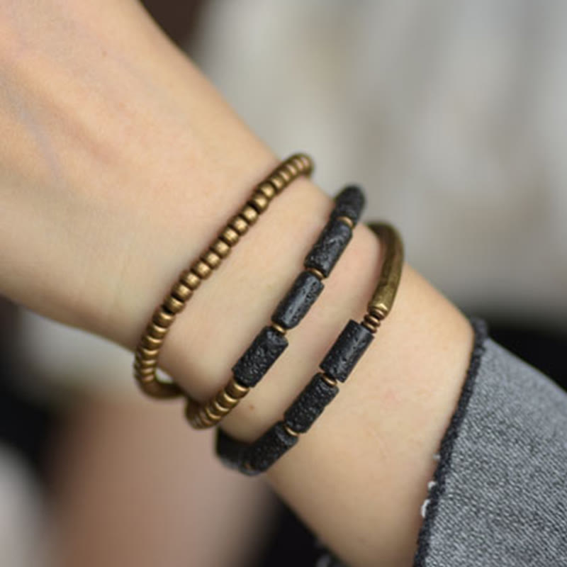 Wear FengShui Vintage Lava Rock Copper Beads Multi-layered Wrap Bracelet