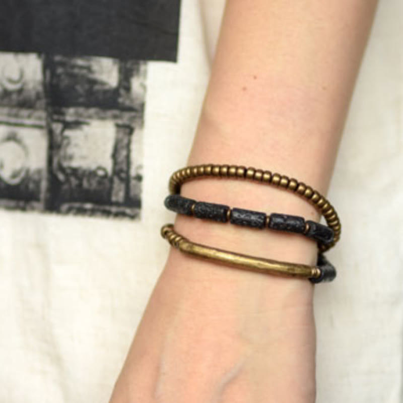 Wear FengShui Vintage Lava Rock Copper Beads Multi-layered Wrap Bracelet