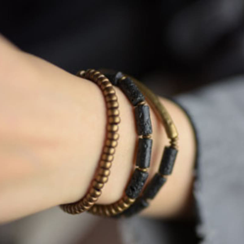 Wear FengShui Vintage Lava Rock Copper Beads Multi-layered Wrap Bracelet