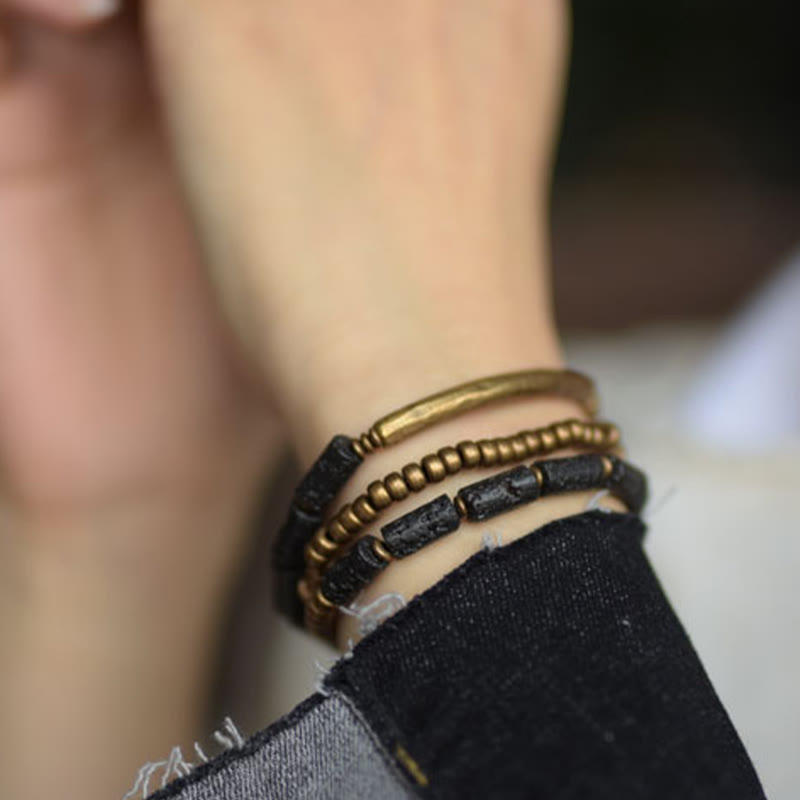 Wear FengShui Vintage Lava Rock Copper Beads Multi-layered Wrap Bracelet