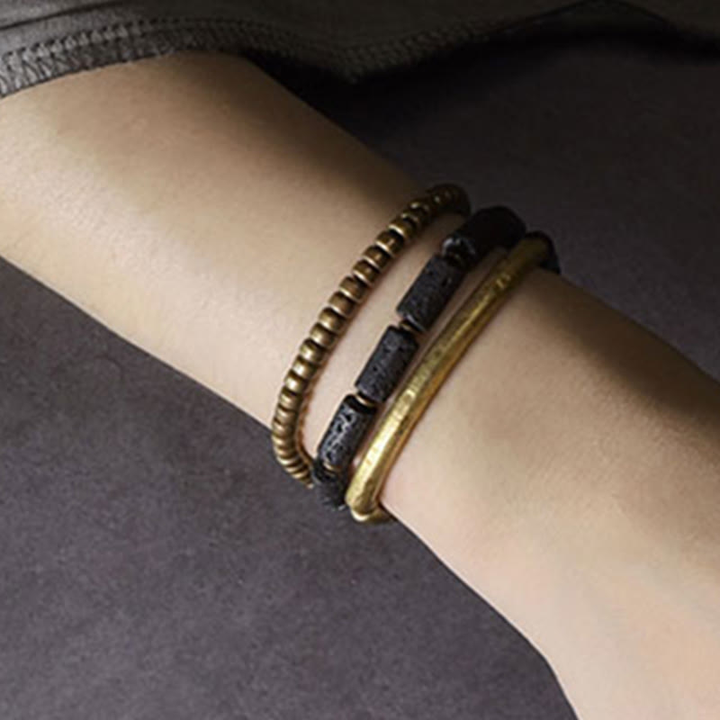 Wear FengShui Vintage Lava Rock Copper Beads Multi-layered Wrap Bracelet