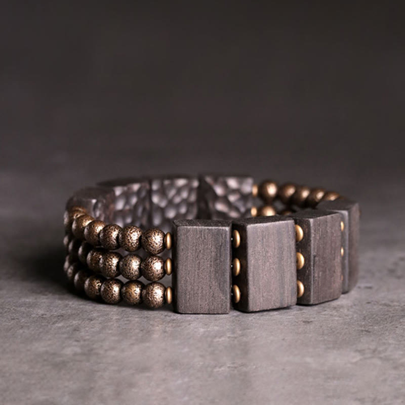Wear FengShui Vintage Peace Ebony Wood Copper Beads Balance Bracelet