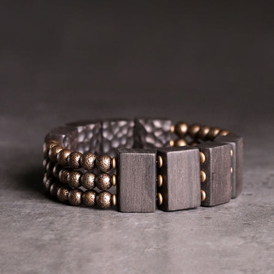 Wear FengShui Vintage Peace Ebony Wood Copper Beads Balance Bracelet