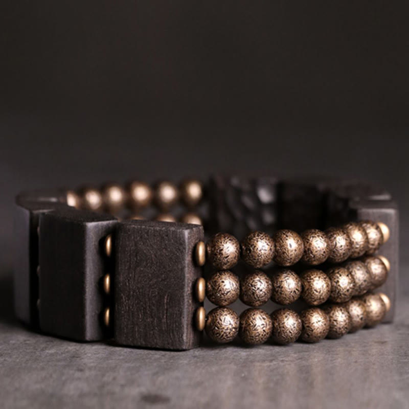 Wear FengShui Vintage Peace Ebony Wood Copper Beads Balance Bracelet