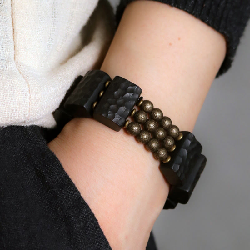 Wear FengShui Vintage Peace Ebony Wood Copper Beads Balance Bracelet