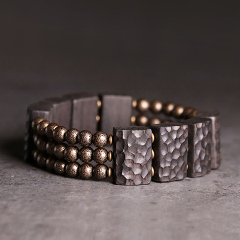 Wear FengShui Vintage Peace Ebony Wood Copper Beads Balance Bracelet
