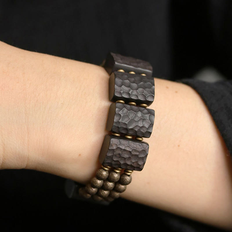 Wear FengShui Vintage Peace Ebony Wood Copper Beads Balance Bracelet