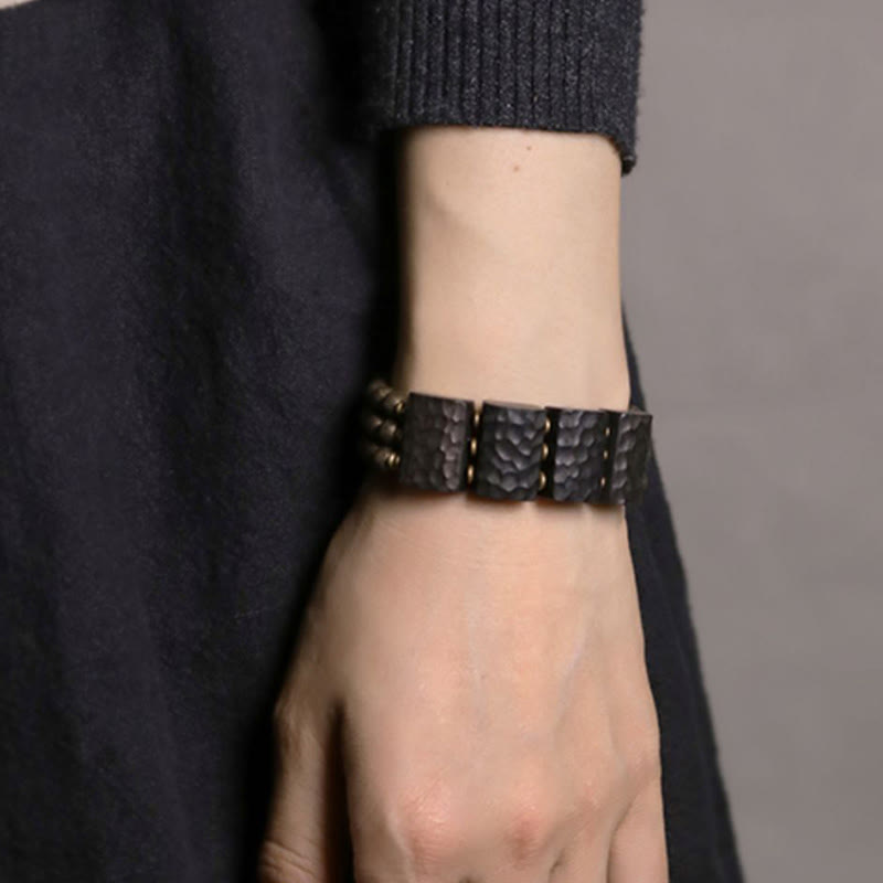 Wear FengShui Vintage Peace Ebony Wood Copper Beads Balance Bracelet