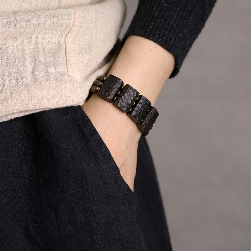 Wear FengShui Vintage Peace Ebony Wood Copper Beads Balance Bracelet