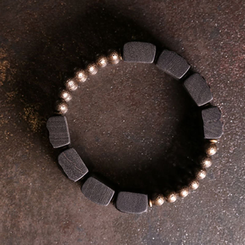 Wear FengShui Vintage Peace Ebony Wood Copper Beads Balance Bracelet
