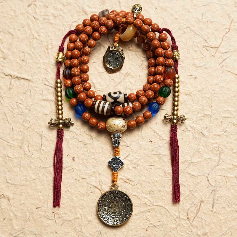 Wear FengShui Tibet Bodhi Seed 108 Mala Beads Wisdom Peace Bracelet Necklace