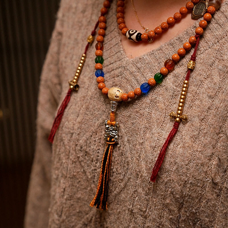 Wear FengShui Tibet Bodhi Seed 108 Mala Beads Wisdom Peace Bracelet Necklace