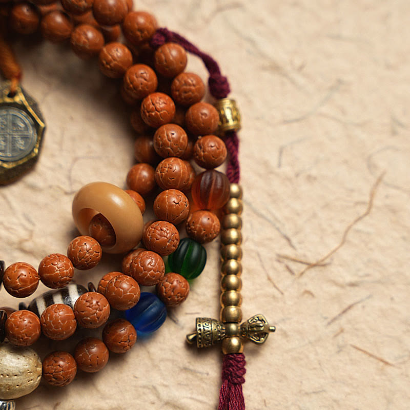 Wear FengShui Tibet Bodhi Seed 108 Mala Beads Wisdom Peace Bracelet Necklace