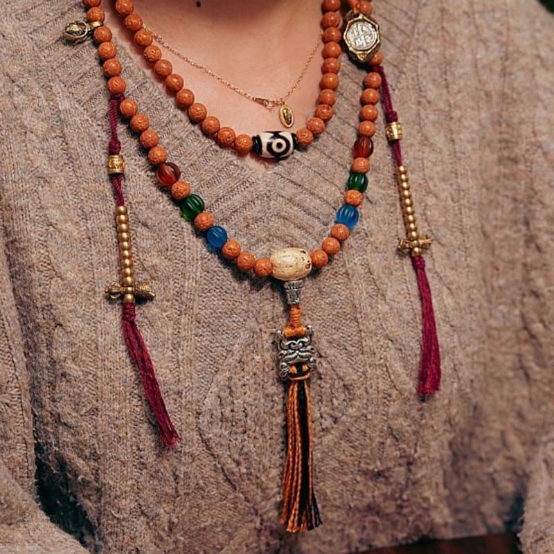 Wear FengShui Tibet Bodhi Seed 108 Mala Beads Wisdom Peace Bracelet Necklace
