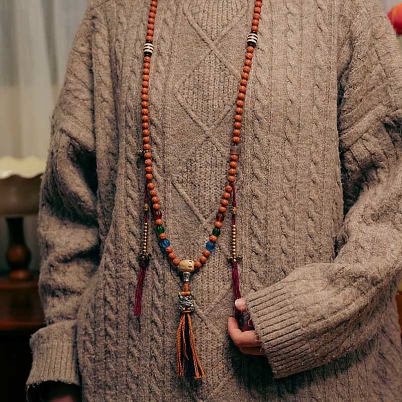 Wear FengShui Tibet Bodhi Seed 108 Mala Beads Wisdom Peace Bracelet Necklace