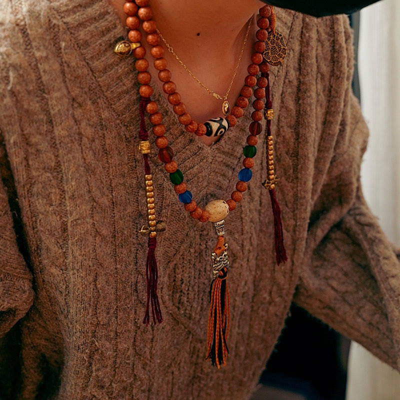 Wear FengShui Tibet Bodhi Seed 108 Mala Beads Wisdom Peace Bracelet Necklace