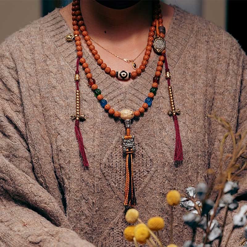 Wear FengShui Tibet Bodhi Seed 108 Mala Beads Wisdom Peace Bracelet Necklace