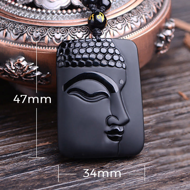 Wear FengShui Natural Black Obsidian Buddha Prayer Purification Luck Pendant Necklace