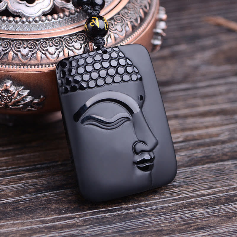 Wear FengShui Natural Black Obsidian Buddha Prayer Purification Luck Pendant Necklace
