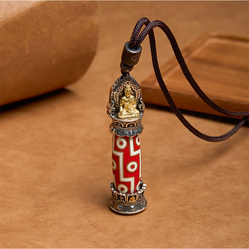 Wear FengShui Tibetan Medicine Buddha Nine-Eye Dzi Bead Protection Necklace Pendant