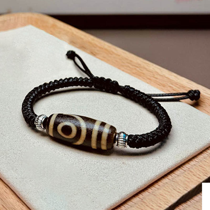 Wear FengShui Tibetan Nine-Eye Dzi Bead Three-eyed Dzi Bead Wealth Protection Rope Bracelet