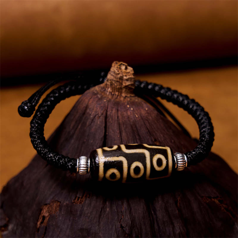 Wear FengShui Tibetan Nine-Eye Dzi Bead Three-eyed Dzi Bead Wealth Protection Rope Bracelet