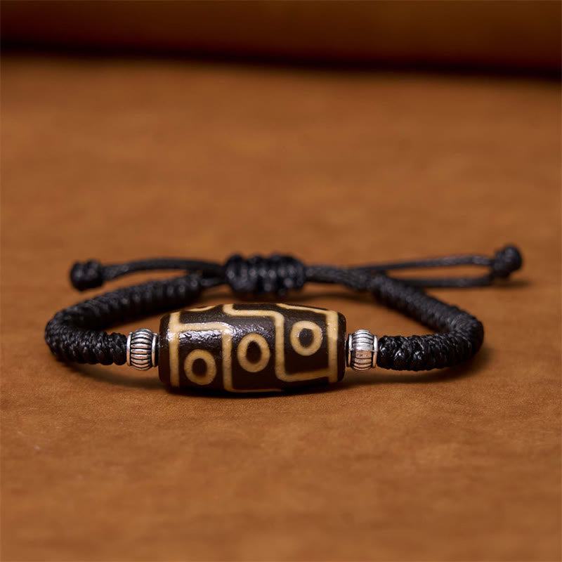 Wear FengShui Tibetan Nine-Eye Dzi Bead Three-eyed Dzi Bead Wealth Protection Rope Bracelet