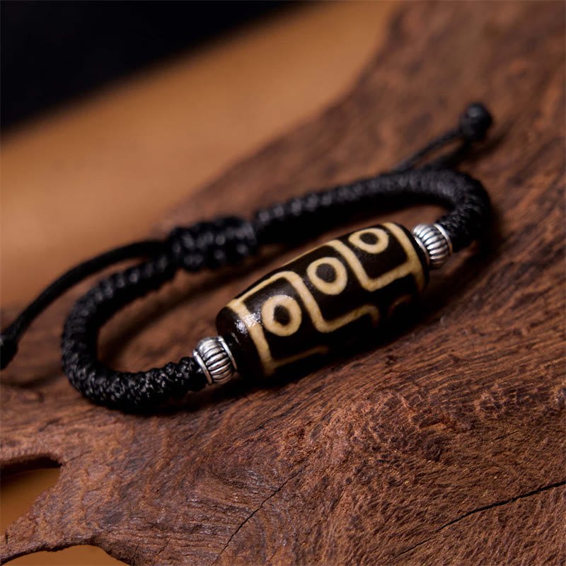 Wear FengShui Tibetan Nine-Eye Dzi Bead Three-eyed Dzi Bead Wealth Protection Rope Bracelet