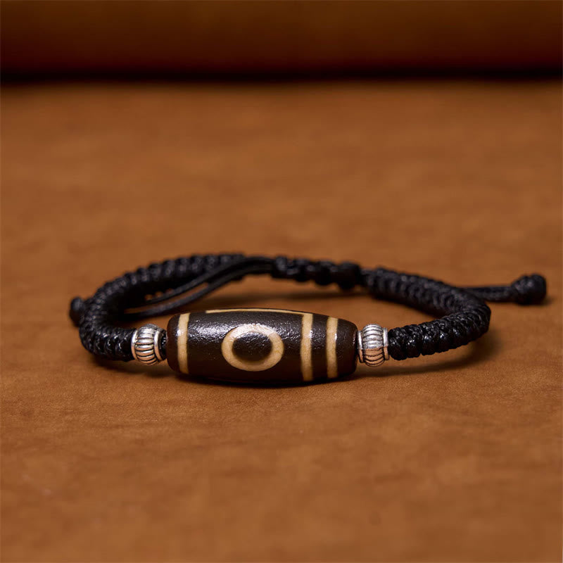 Wear FengShui Tibetan Nine-Eye Dzi Bead Three-eyed Dzi Bead Wealth Protection Rope Bracelet