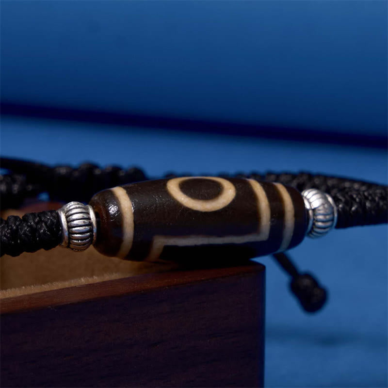 Wear FengShui Tibetan Nine-Eye Dzi Bead Three-eyed Dzi Bead Wealth Protection Rope Bracelet