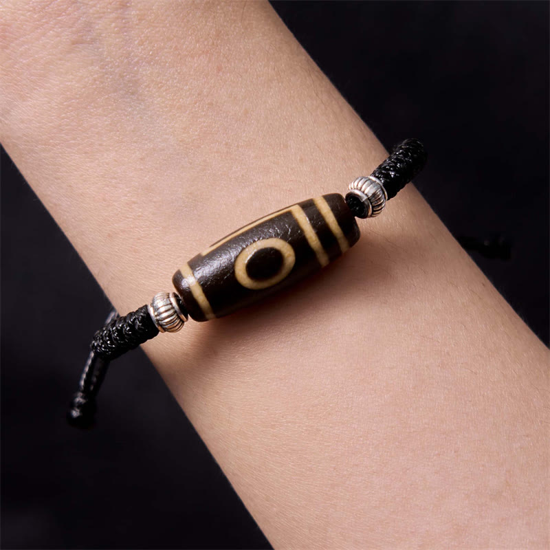 Wear FengShui Tibetan Nine-Eye Dzi Bead Three-eyed Dzi Bead Wealth Protection Rope Bracelet