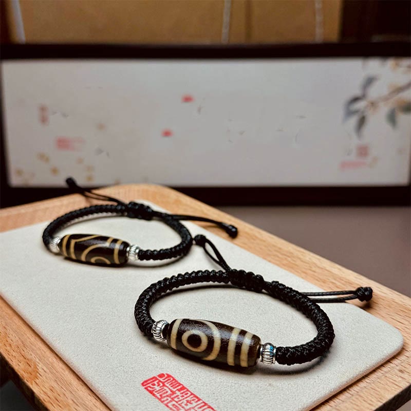 Wear FengShui Tibetan Nine-Eye Dzi Bead Three-eyed Dzi Bead Wealth Protection Rope Bracelet