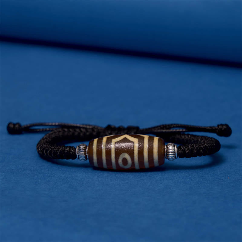 Wear FengShui Tibetan Nine-Eye Dzi Bead Three-eyed Dzi Bead Wealth Protection Rope Bracelet