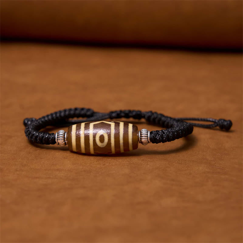 Wear FengShui Tibetan Nine-Eye Dzi Bead Three-eyed Dzi Bead Wealth Protection Rope Bracelet
