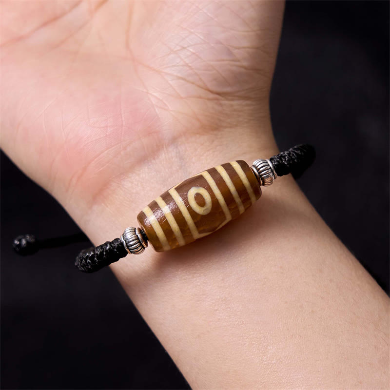 Wear FengShui Tibetan Nine-Eye Dzi Bead Three-eyed Dzi Bead Wealth Protection Rope Bracelet
