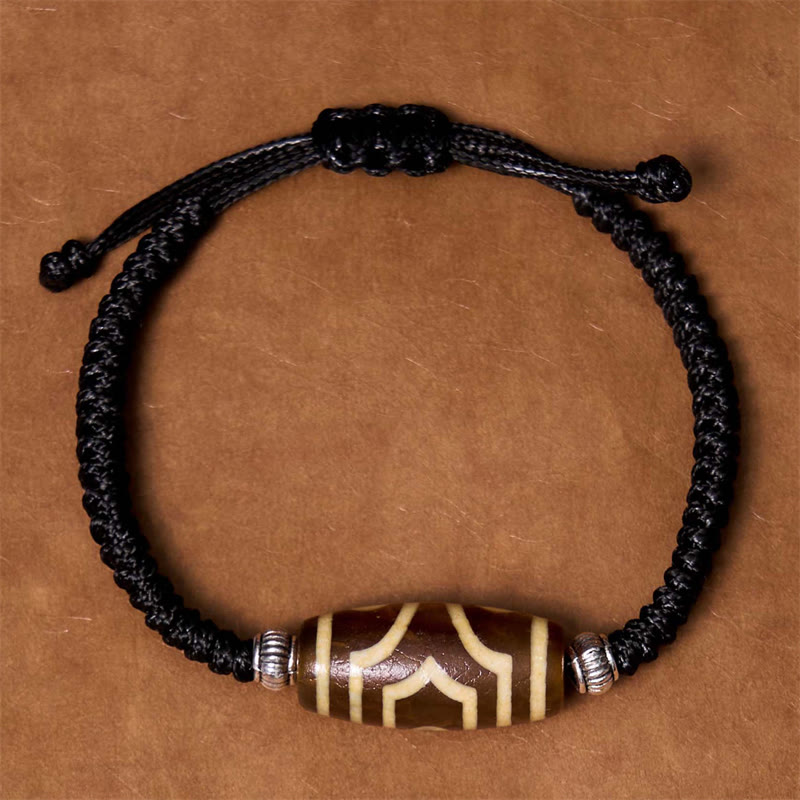 Wear FengShui Tibetan Nine-Eye Dzi Bead Three-eyed Dzi Bead Wealth Protection Rope Bracelet
