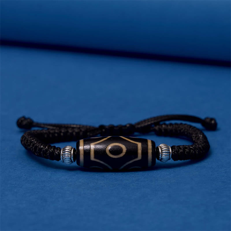 Wear FengShui Tibetan Nine-Eye Dzi Bead Three-eyed Dzi Bead Wealth Protection Rope Bracelet